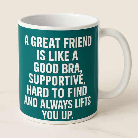 A Great Friend Is Like a Good Bra Supportive Hard to Find and Always Lifts You Up mug